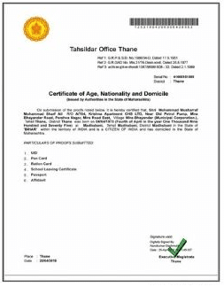 Domicile Certificate